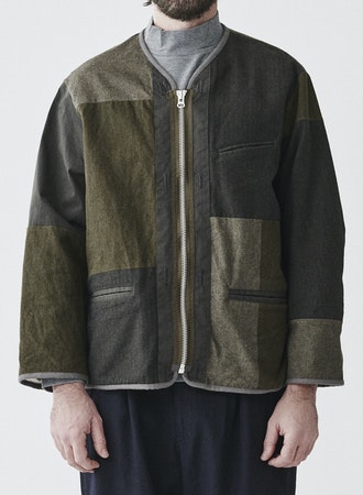 Sage de Cret Multi Fabric Patchwork Liner Jacket in Olive
